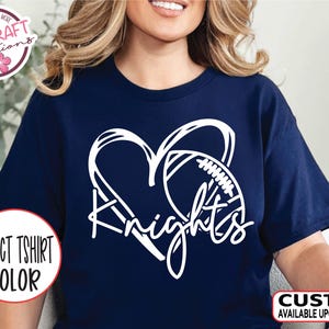 Knights Heart Football Tee, School Pride Shirt, Football Mom Gift, High School Spirit Wear, Team Mascot Sports Fan School Pride Shirt
