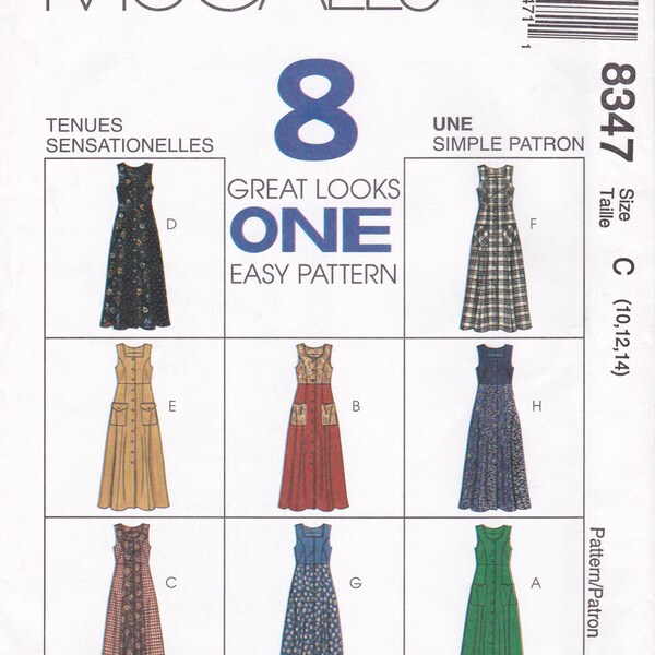 FREE US SHIP McCalls 8347 Sewing Pattern 8 Great Looks   Uncut Retro 1990s 90's High Waist Loose Fitting Dress Size 10 12 14 Bust 32.5 34 36