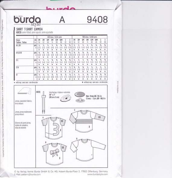 Sewing Pattern Burda 9408 Uncut Size 1 mo to 1 2 3 Toddler | Etsy