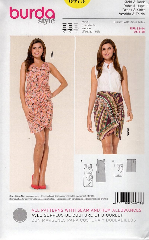 Burda 6973 Sewing Pattern Free Us Ship Side Draped Wrap Dress