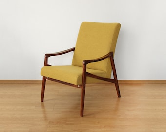 Fauteuil lounge en tissu jaune, 1960s | chaise vintage | Fauteuil d'appoint | Rembourré Restaurer | Chaise Mid-Century | Vintage moderne