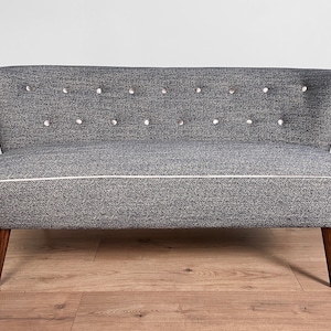 Sofá cóctel vintage de mediados de siglo en tela azul, años 60 / Sofá lounge / Estilo retro / Muebles vintage