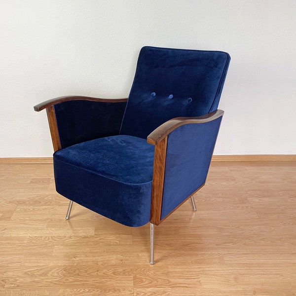 Blue velvet vintage lounge armchair from 60's  | Vintage Chair | Accent Chair | Upholstered Restore | Mid Century Chair | Modern Vintage