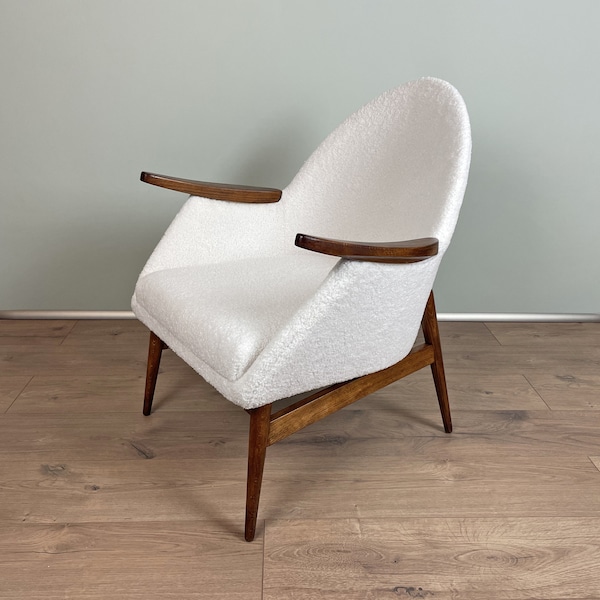 fauteuil lounge vintage teddy des années 60 | Blanc crème | chaise vintage | Fauteuil d'appoint | Rembourré | Chaise Mid-Century | Vintage moderne