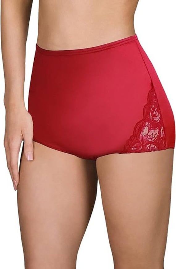 Vintage New With Tags Velrose Lingerie's Shadowline Nylon Full Brief Panty  With Lace Fire Engine Red -  Denmark