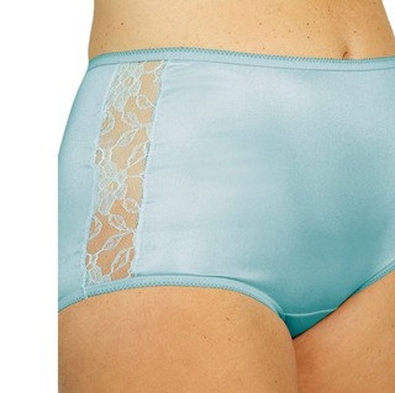 Vintage New With Tags Instant Shaping by Plusform Full Polyester Brief  Panty With Lace Inserts Soft Blue 