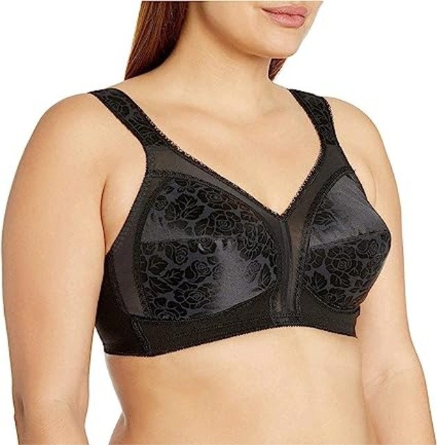 Bra 40C Playtex 18 Hour Brassiere Soft Cup Black Jacquard Roses 