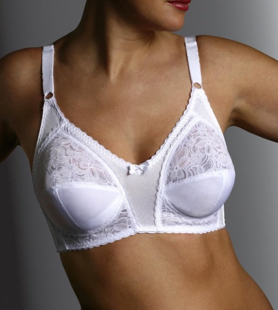 Just My Size 38DD White Laced Full Coverage Wire Free Bra Style