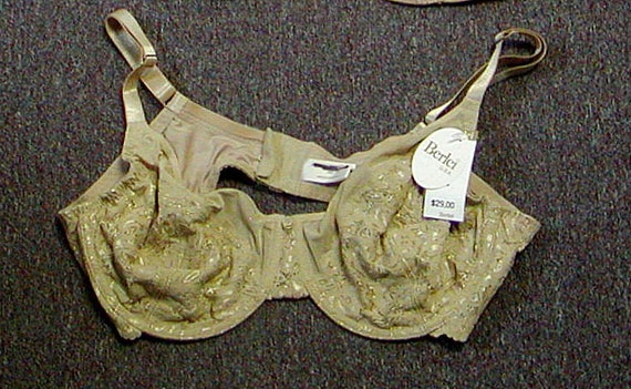 Vintage New Berlie's Avenue Body Embroidered Lace Full Figure Underwire Bra  Body Beige 42C 