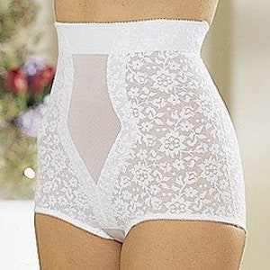 Vintage Plusform's Instant Shaping Power-net Lace Firm Control Panty Girlde Brief White Large (29"-30")