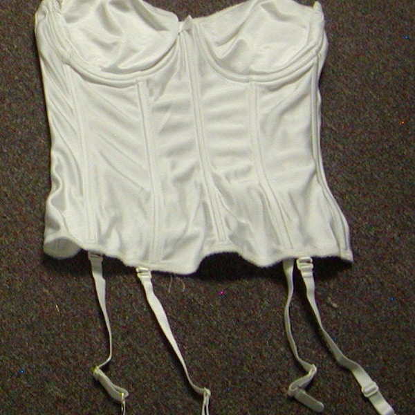 Vintage Va Bien Backless Strapless Long Torso Bustier with garters Snow White 34D