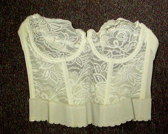 Vintage New? Strouse Adler's Backless by Smoothie Full Figure Underwire Embroidered Lace Long Line Bra White