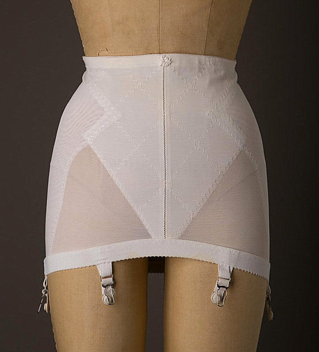 Vintage New Playtex Double Diamonds Firm Open Bottom Girdle With 6 Garters  Wh 8X 
