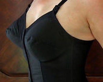 Vinatge New Exquisite Form Ful-ly Front Close  Full Support Wire Free Long Line Bra Tuxedo Black