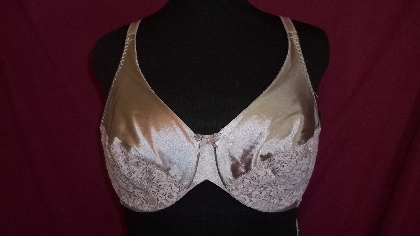 Vintage NWT Goddess Traditional Full Figure Embroidered Lace Underwire Bra  Beige 48DD 