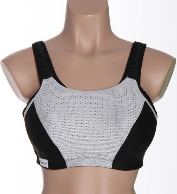 Vintage New Glamorise Double Layer Custom Control High Impact Sports Bra  Black & Gray 34 DDD/F 