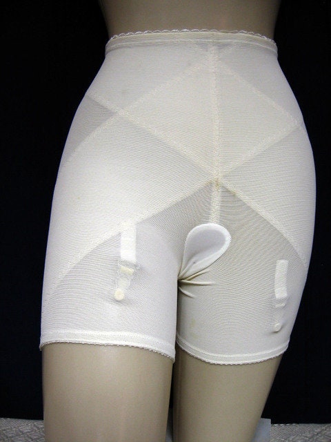 Vintage New Sear Hi Waist Cuffed Floral Luster Firm Control Long Leg Girdle  With Garters White Med 28 -  Canada