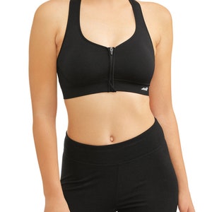Vintage New Avia Seamless Front Zip Moderate Impact Sports Bra With  Removable Pads Tuxedo Black Small -  Canada