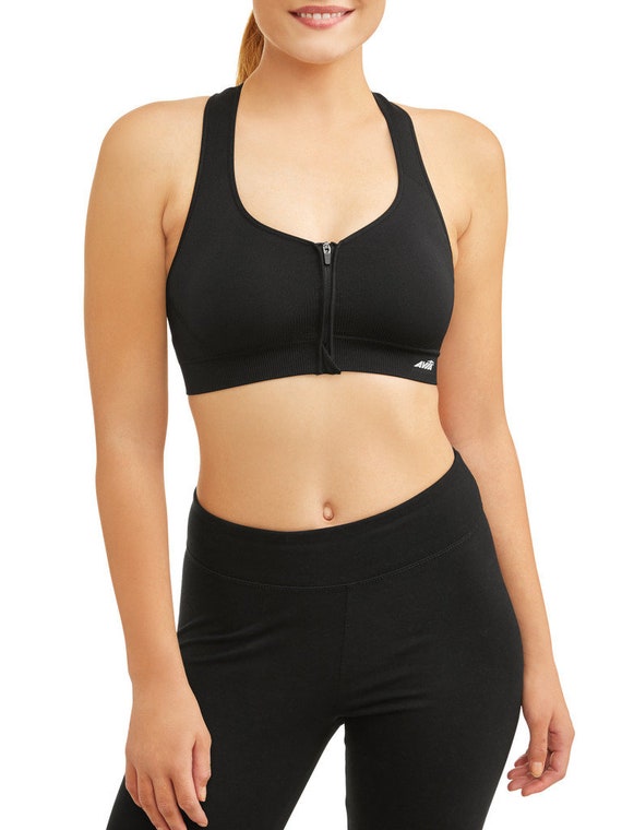 Vintage New Avia Seamless Front Zip Moderate Impact Sports Bra With  Removable Pads Tuxedo Black Small -  UK