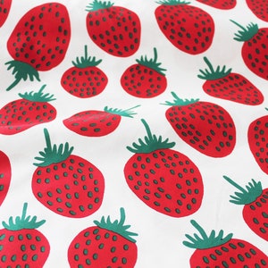 Marimekko fabric Pieni Mansikka red/white/green 145x50cm by Maija Isola