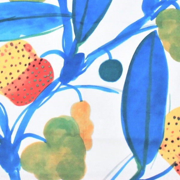 Marimekko fabric, Paratiisi blue/orange by Fujiwo Ishimoto, 145x40cm
