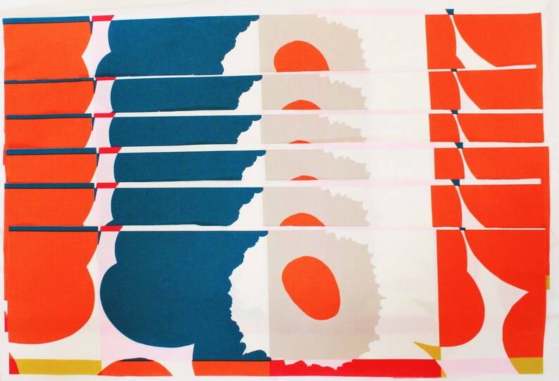 Marimekko cotton fabric red//white//green Pieni Mansikka 145x50cm by Maija Isola
