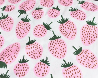 Marimekko fabric Pieni Mansikka pink/green/brown 145x50cm by Maija Isola