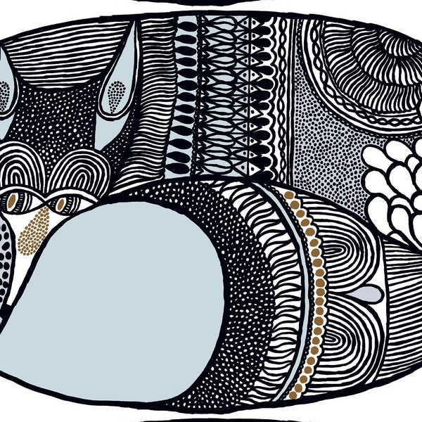 Marimekko Stoff, Napakettu / Polarfuchs schwarz/weiß/grau von Aino-Maija Metsola, 145x89cm (ein Fuchs), Sonderfarbe