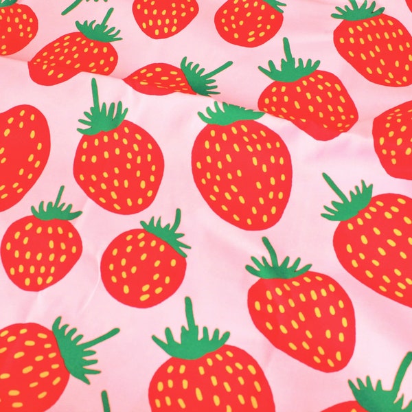 Marimekko fabric Pieni Mansikka red/pink/green 145x46cm by Maija Isola