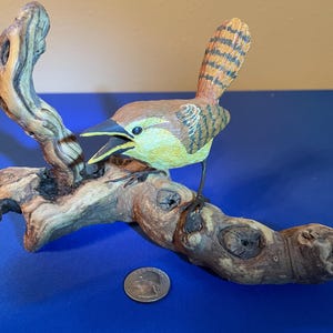 Realistic Wood Carved Carolina Wren