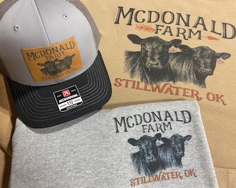Custom Farm shirts Ranch Logo Personalized Cattle Cow shirt Your Brand Angus Hereford horses chickens goats donkeys beanies hats caps
