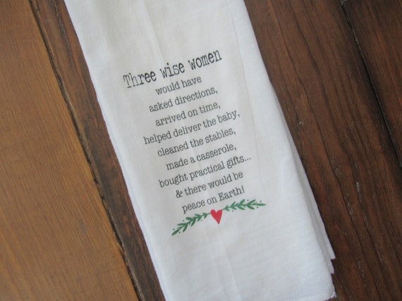 Funny Tea towel towels fs191 three wise women christmas funny dish flour sack kitchen farmhouse holiday decor peace on earth