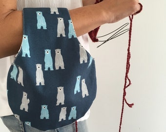 Arm bag, Reversible small Project Bag, Knitting Bag, Crochet Bag, Knit-on-the-go, Knitters gift, sock knitting bag, Mother's Day