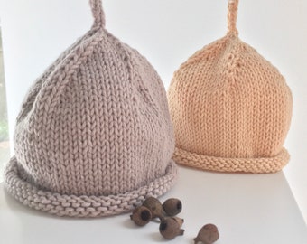 Baby Hat, Hand Knitted, Cotton Baby Beanie, Newborn Hat