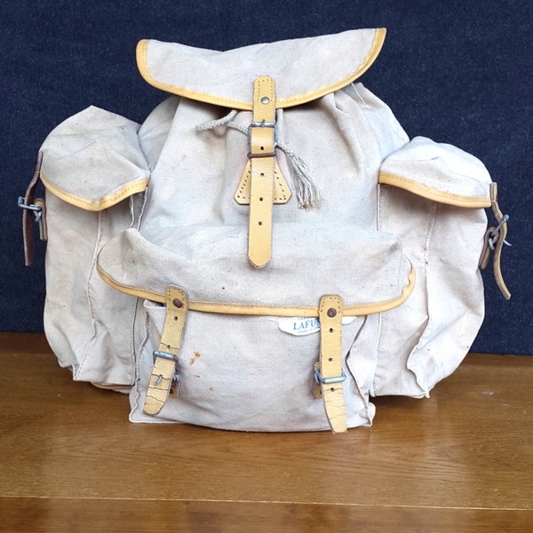 20 % OFF French Vintage Backpack Canvas Lafuma / Military Rucksack / Mountain backpack / Mid century bag