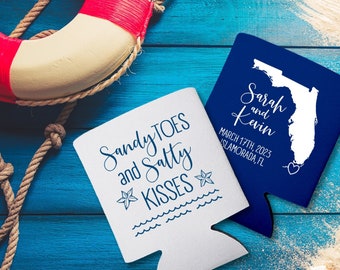 Beach Wedding Favors for Guests in Bulk Nautical Wedding Can Coolers Coastal Wedding Decor Sandy Toes Salty Kisses Wedding Favor Ideas 1A