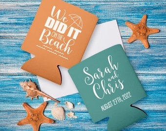 Wedding Can Coolers for Wedding Gift Bags Coastal Wedding Decor Wedding Party Favors We Did It on the Beach Wedding Favors for Guests 1B