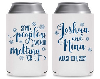 Personalized Coolies Wedding Can Huggers Pine Tree Custom Christmas Wedding 1405 Can Coolers Winter Wedding Neoprene Can Coolers