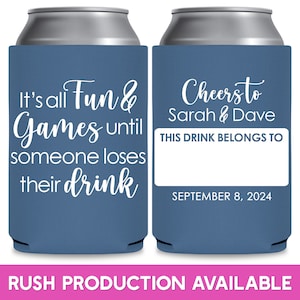 Wedding Can Coolers With Name Tag Fun Wedding Favors for Guests in Bulk Wedding Favor Ideas All Fun & Games Bridal Shower Gift for Guests 1A image 1