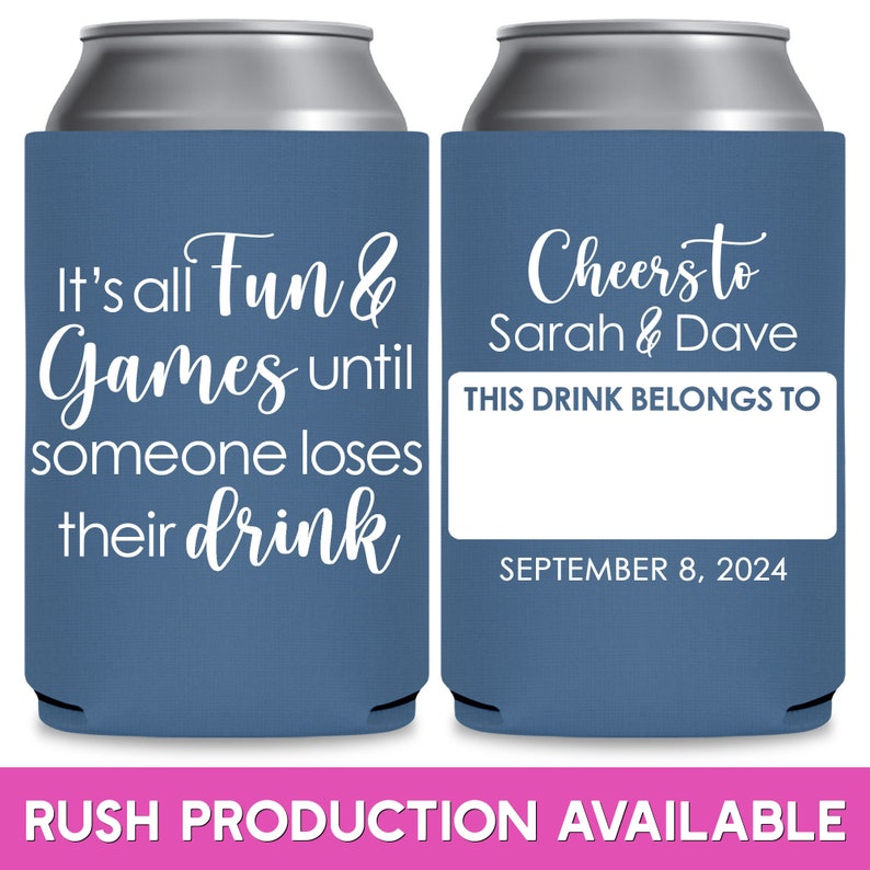 Wedding Can Coolers With Name Tag Fun Wedding Favors for Guests in Bulk Wedding Favor Ideas All Fun & Games Bridal Shower Gift for Guests 1A image 1
