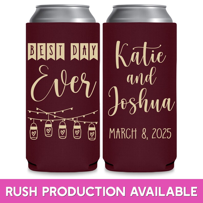 Wedding Can Coolers Rustic Wedding Favors for Guests in Bulk Slim Coolers Country Wedding Favor Ideas Best Day Ever Wedding Party Gifts 1A image 1