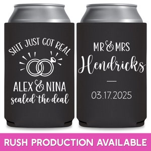 Wedding Can Coolers Funny Wedding Favors for Guests in Bulk Can Holders for Wedding Party Gifts And Wedding Gift Bags Shit Just Got Real 1A image 1