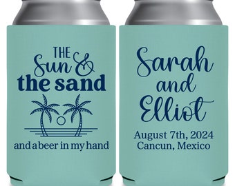 Beach Wedding Favors for Guests in Bulk Destination Wedding Can Coolers Bridal Shower Gifts The Sun & The Sand 1A Tropical Wedding Favors