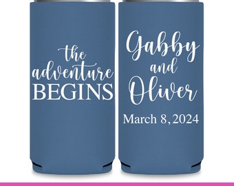 Wedding Can Coolers Destination Wedding Favors for Guests in Bulk Slim Can Coolers Wedding Party Gift for Bridesmaid The Adventure Begins 2A