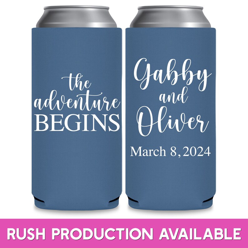 Wedding Can Coolers Destination Wedding Favors for Guests in Bulk Slim Can Coolers Wedding Party Gift for Bridesmaid The Adventure Begins 2A image 1