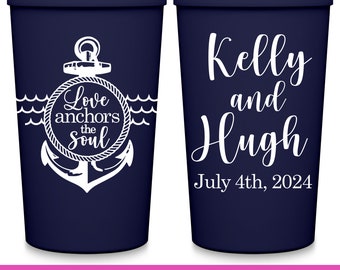 Nautical Wedding Favors for Guests in Bulk Personalized Cups Coastal Wedding Decor Party Cups Anchor Wedding Decor Love Anchors The Soul 1A