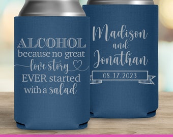 Funny Wedding Favors for Guests in Bulk Personalized Can Coolers Cute Wedding Favors Alcohol Great Love Story Salad Wedding Favor Ideas 1A