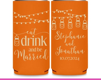 Wedding Can Coolers Rustic Wedding Favors for Guests in Bulk Wedding Party Gift Slim Can Coolers Eat Drink Be Married Wedding Favor Ideas 3A