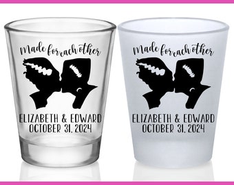 Wedding Shot Glasses Halloween Wedding Favors for Guests in Bulk Personalized Shot Glasses Frankenstein Wedding Decor Made For Each Other 1A