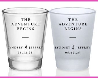Wedding Shot Glasses Destination Wedding Favors for Guests in Bulk Personalized Shot Glasses Wedding Party Gifts The Adventure Begins 3A